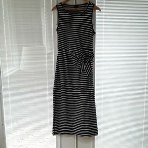 Talbots Women's Striped Navy and White Tie Front Maxi Dress